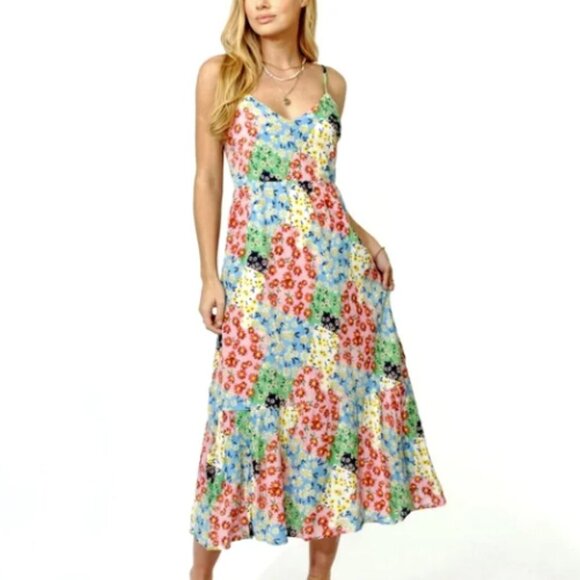 Greylin Samanta Floral Collage Dress Bright Multicolor Flowy Maxi - Picture 1 of 10